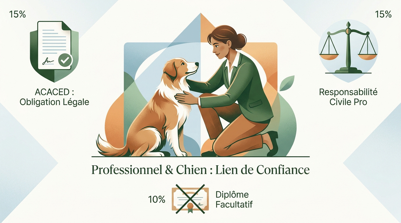 Professionnel canin en consultation expliquant le cadre légal à un client
