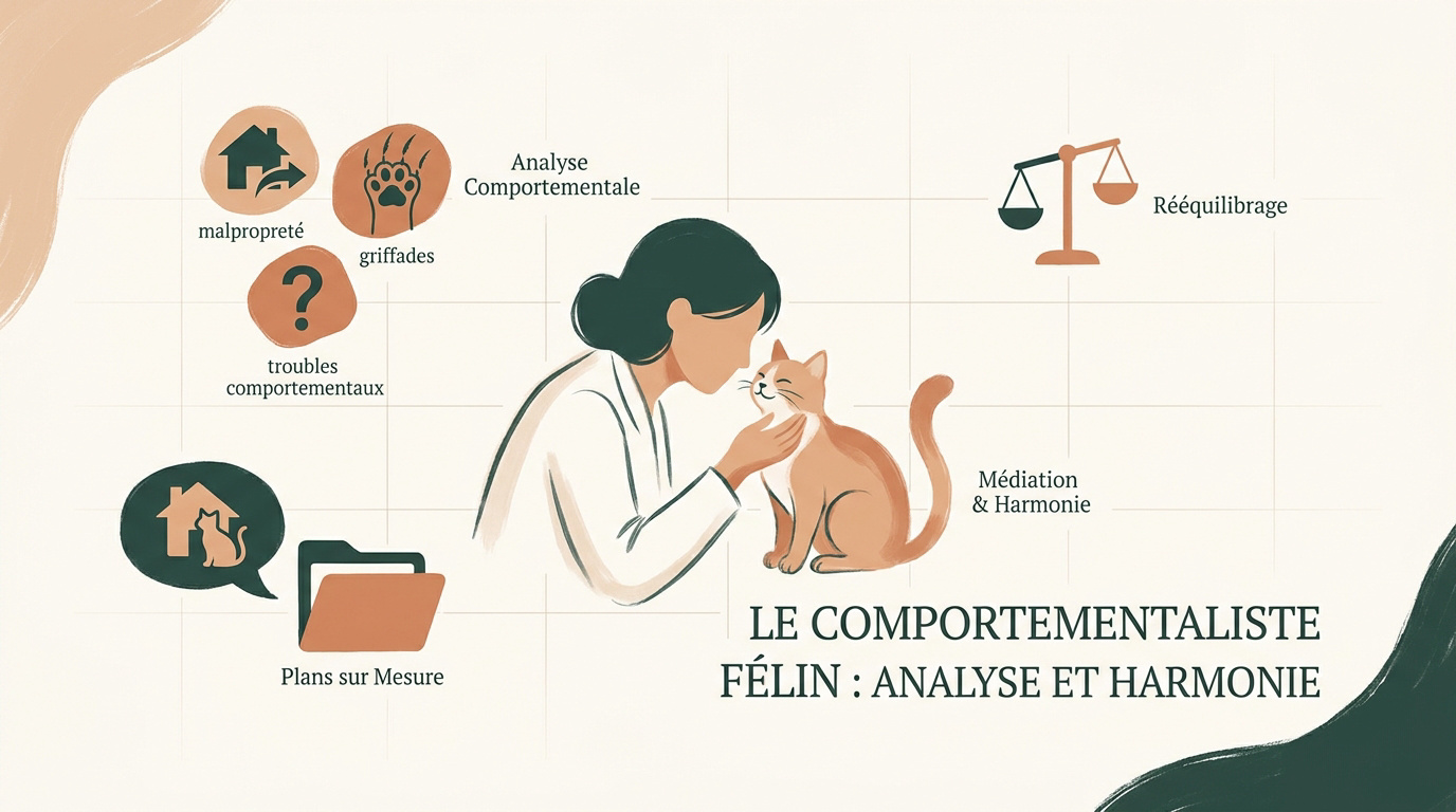 comportementaliste félin analysant l'environnement d'un chat pour restaurer l'harmonie